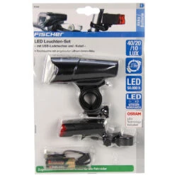 FISCHER Fahrrad LED Beleuchtungs Set 10 / 20 /40 Lux POWER CHARGE