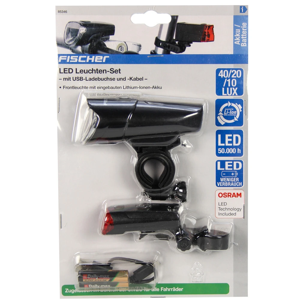 FISCHER Fahrrad LED Beleuchtungs Set 10 / 20 /40 Lux POWER CHARGE 3 FISCHER Fahrrad LED Beleuchtungs Set 10 / 20 /40 Lux POWER CHARGE