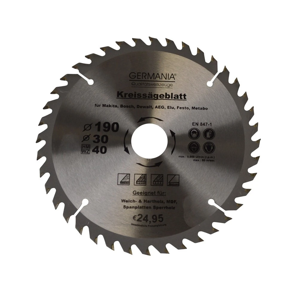 H.M. Holz-Sägeblatt Durchmesser Ø 190 Mm 40 Zähne 3 H.M. Holz-Sägeblatt Durchmesser Ø 190 Mm 40 Zähne