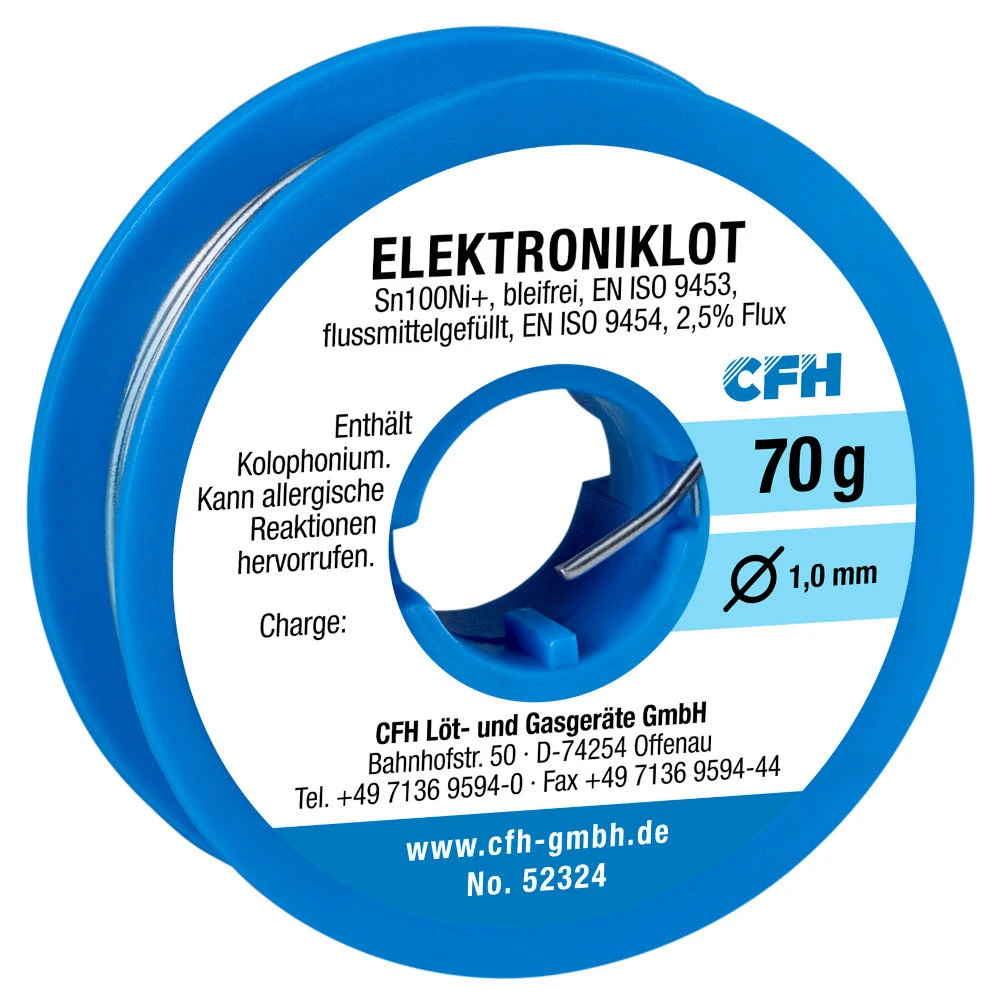 CFH Bleifreies Elektroniklot EL 324, Flussmittelgefüllt Ø 1 Mm, 70g 3 CFH Bleifreies Elektroniklot EL 324, Flussmittelgefüllt Ø 1 Mm, 70g