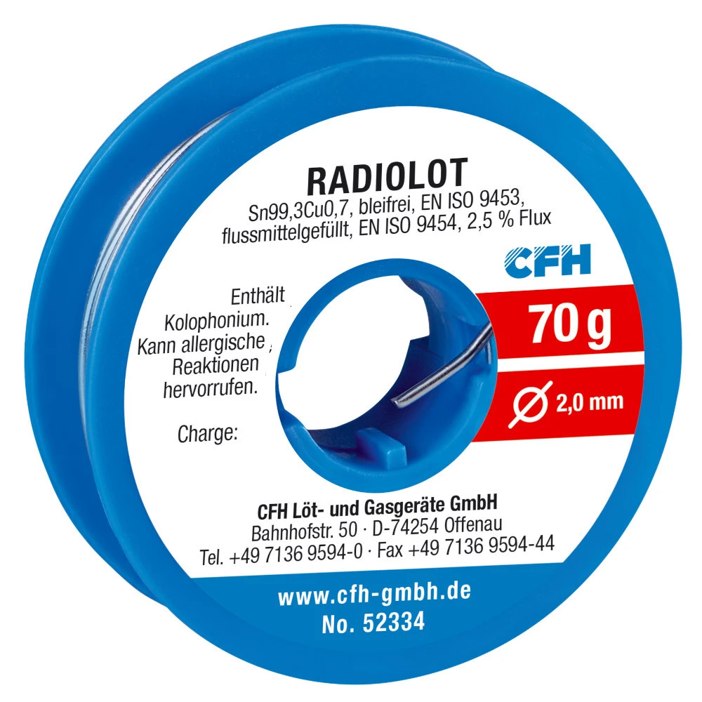 CFH Radiolot Bleifrei RL 334, Flussmittelgefüllt Ø 2 Mm, 70 G 3 CFH Radiolot Bleifrei RL 334, Flussmittelgefüllt Ø 2 Mm, 70 G