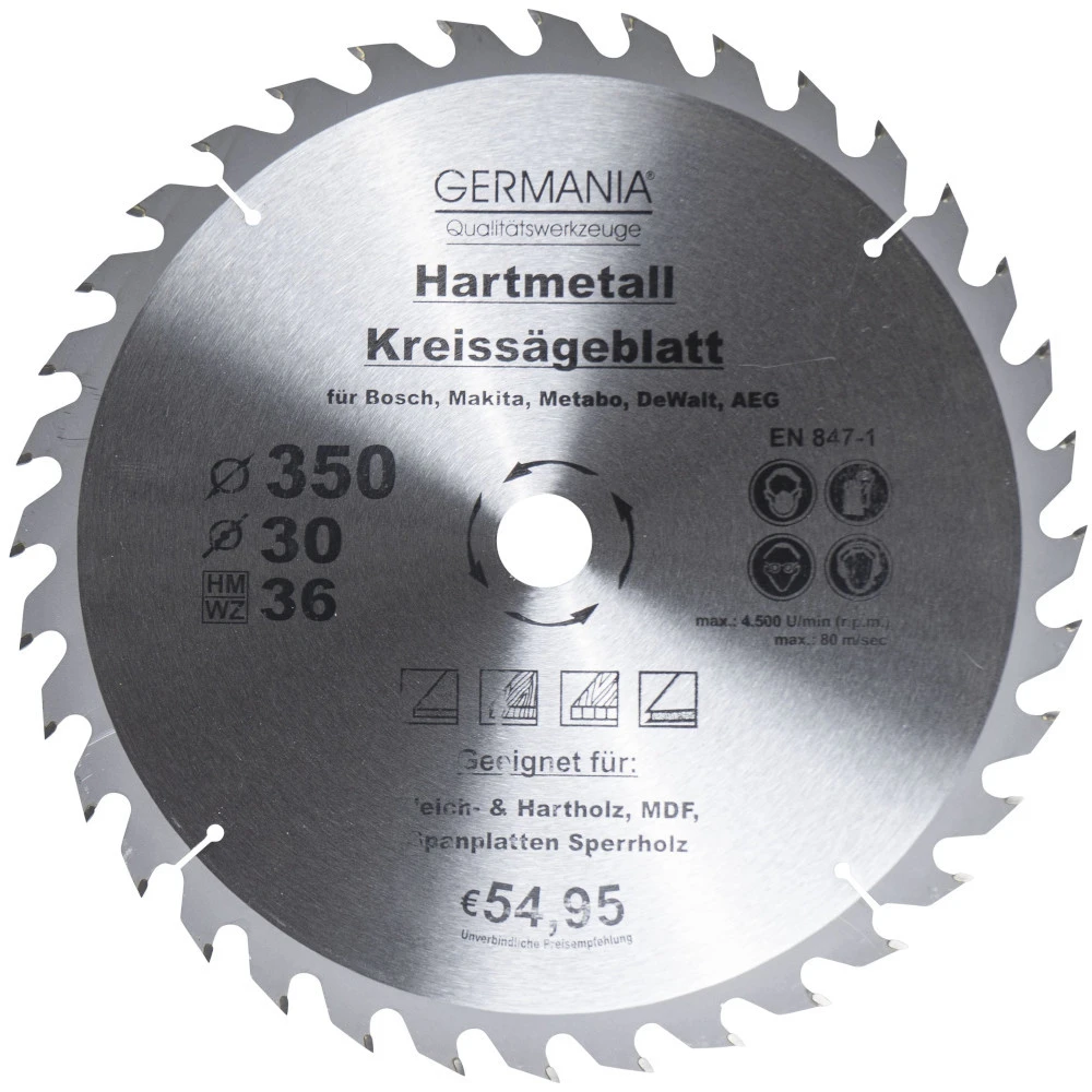 GERMANIA HM Kreissägeblatt Ø 350mm, 36 Zähne Für Holz 3 GERMANIA HM Kreissägeblatt Ø 350mm, 36 Zähne Für Holz