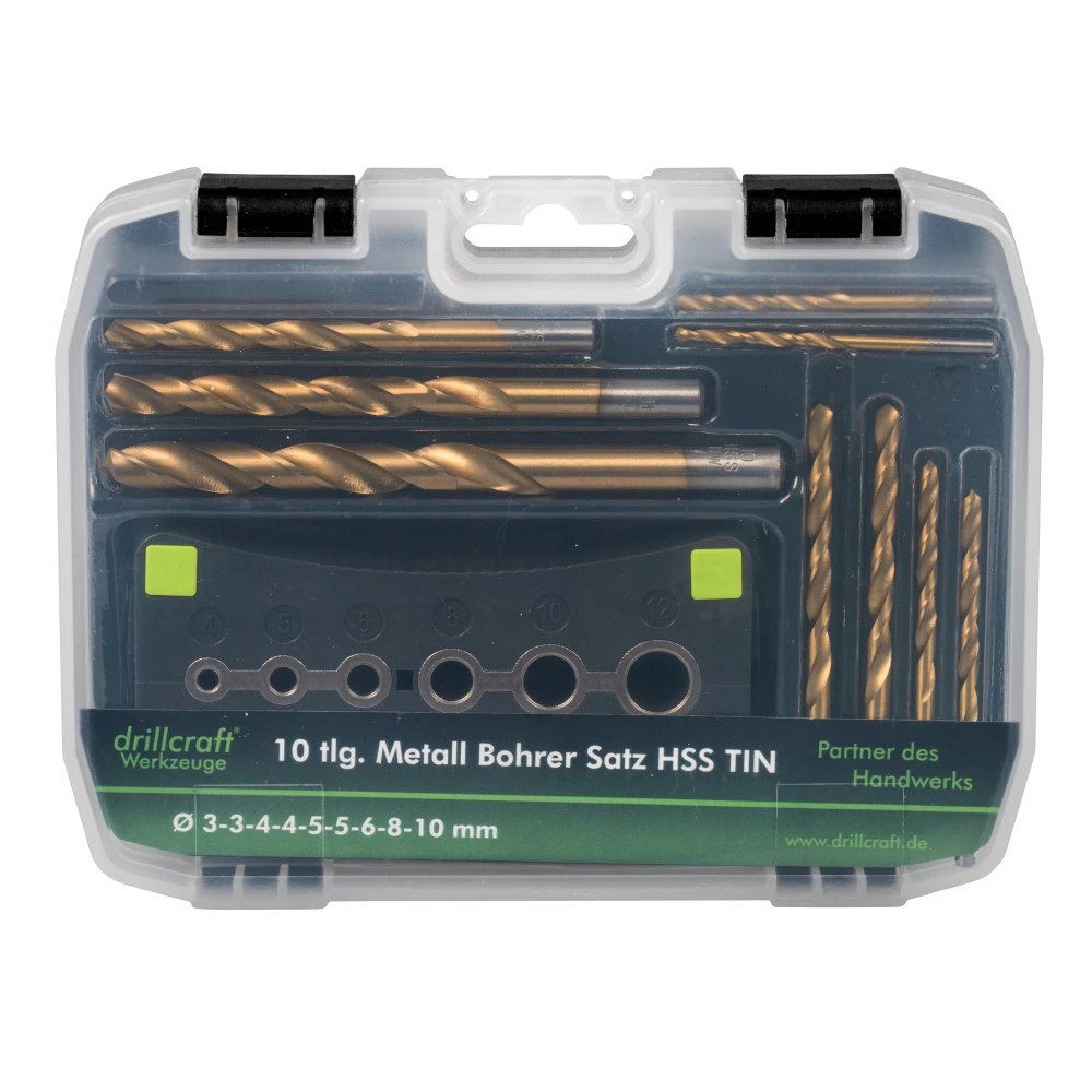 HSS TIN Bohrersatz 10-teilig, 2-10 Mm, Mit Bohrhilfe 4 HSS TIN Bohrersatz 10-teilig, 2-10 Mm, Mit Bohrhilfe – Bild 2