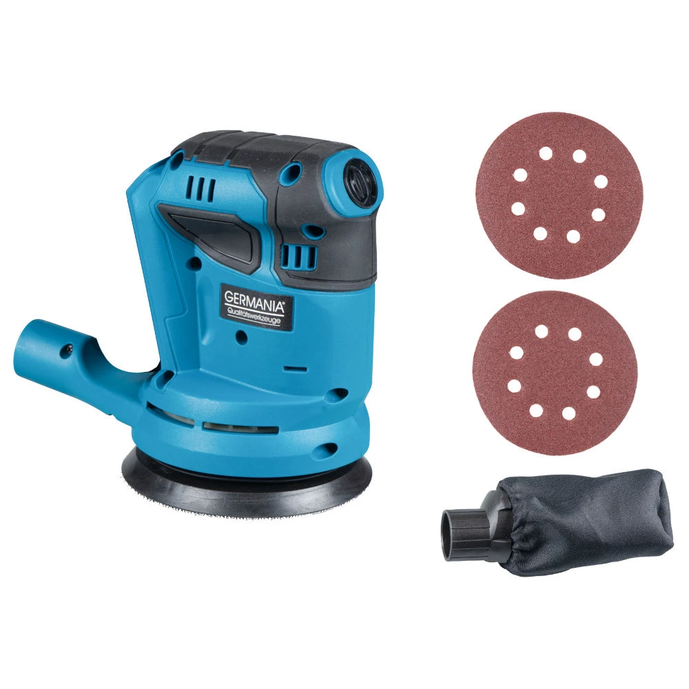 GERMANIA Plattform Akku-Exzenterschleifer 20 V Mit Schleifpapier Und Staubbeutel 3 GERMANIA Plattform Akku-Exzenterschleifer 20 V Mit Schleifpapier Und Staubbeutel