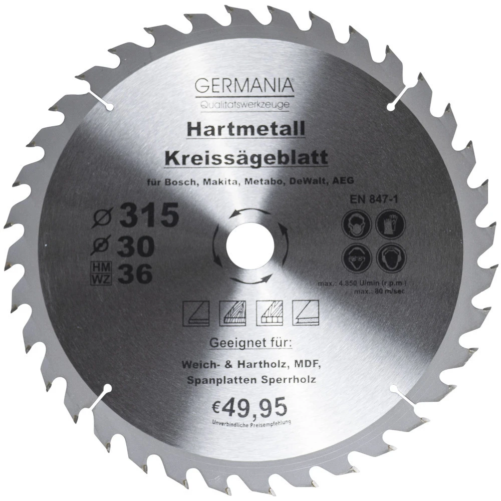 GERMANIA HM Kreissägeblatt Ø 315mm, 36 Zähne Für Holz 3 GERMANIA HM Kreissägeblatt Ø 315mm, 36 Zähne Für Holz